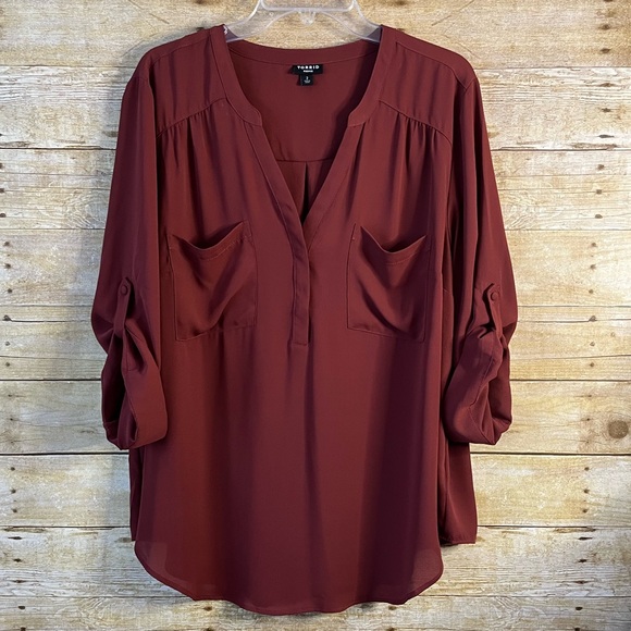 torrid Tops - Torrid Harper Style Brick Red Roll Tab 3/4 Sleeve Pullover Blouse Plus Size 2X